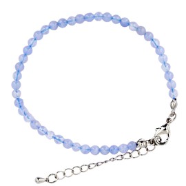 Generisch Blue Grey Natural Gemstone Chalcedony Anklet with 4mm Balls and Extender - Handmade, Chalcedony, Chalcedony