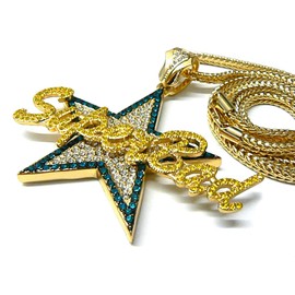 NYFASHION101 Stone Stud Super Bad Star Pendant w/ 4mm 36" Franco Chain Necklace, Gold/Multi-Tone
