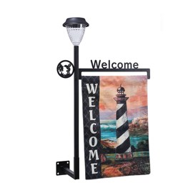 NIAVIS Wall Mounted Welcome Garden Flag Stand Holder with Solar Light Hanging Garden Flag Pole With Hummingbird Lawn Yard Flag Holder Stake for Flag Outdoor Lawn Décor