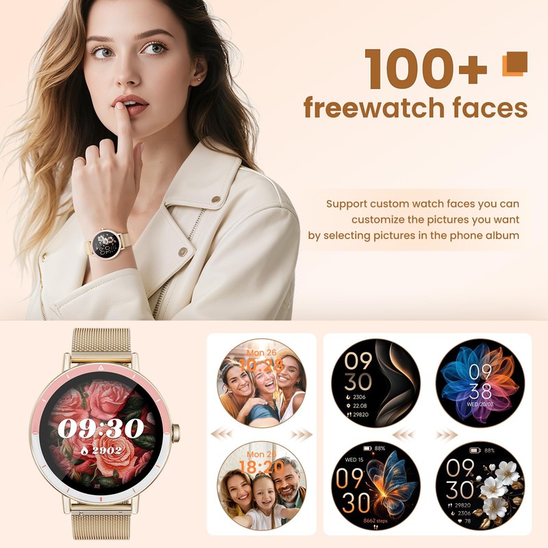 KEEPONFIT Smart Watches for Women Android/iPhone, IP68 Waterproof Fitness Tracker