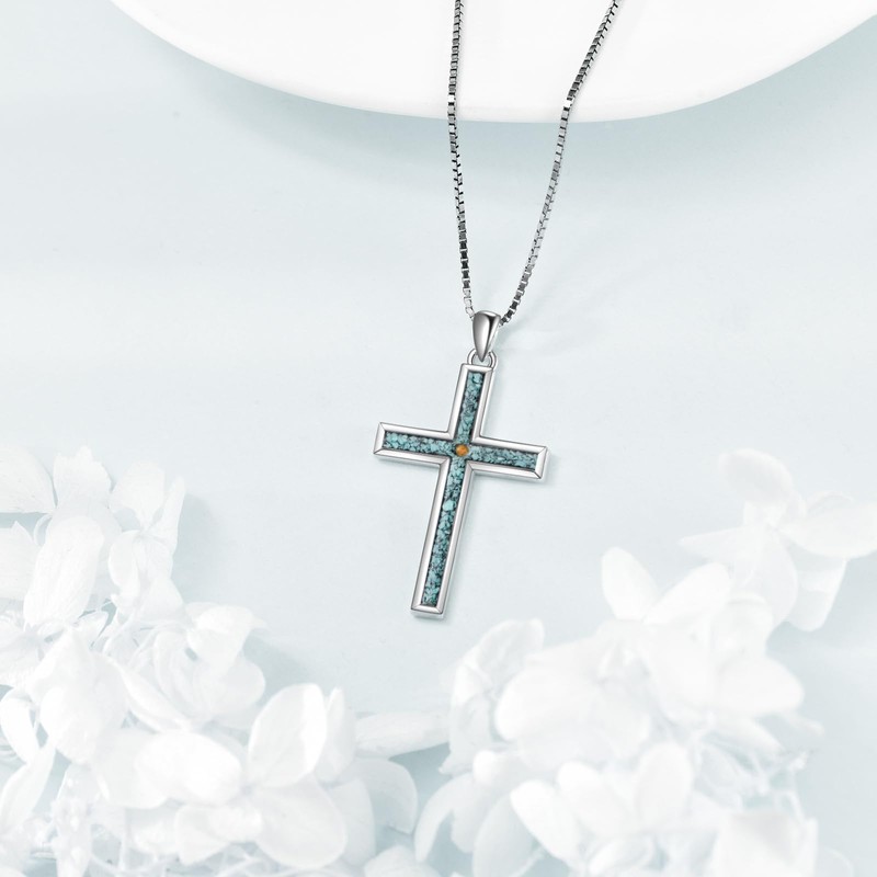 SHEAISRS Mustard Seed Necklace 925 Sterling Silver Cross Pendant for