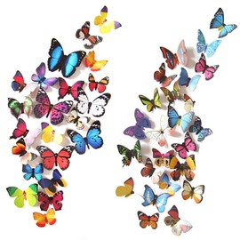 Tianorcan 43 PCS Butterfly Wall Decor, Plastic Butterflies Sticker Waterproof Removable Reusable Mural Wall Decals for Home Room Bedroom Nursery Party Decorations