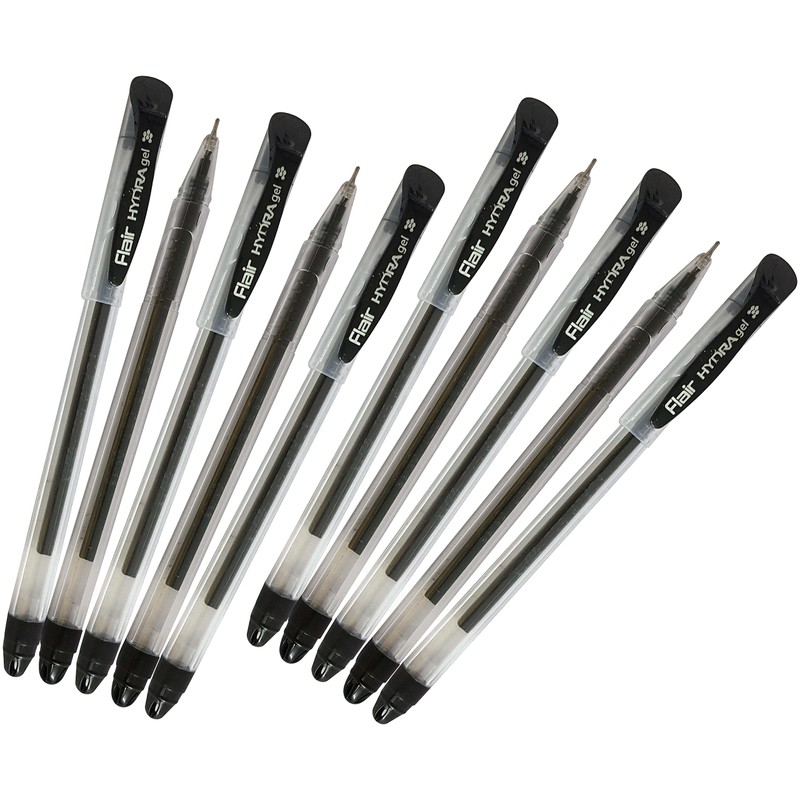 FLAIR Hydra 10 x 0.5mm Tip BLACK Gel Pens Easy