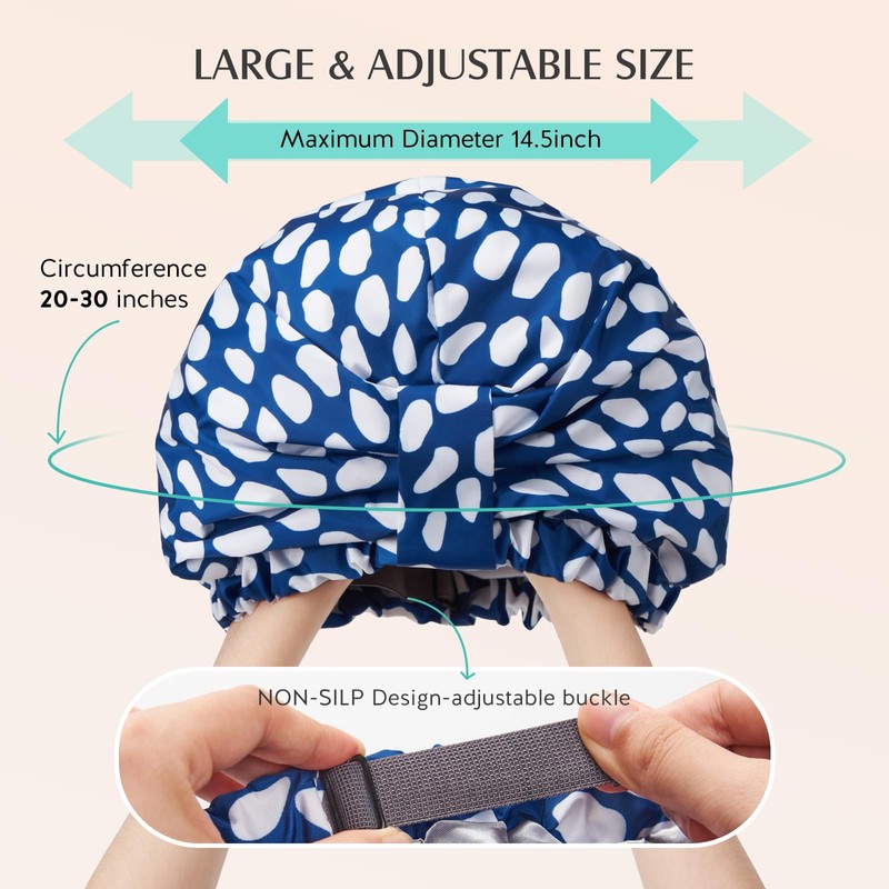 YFONG Reusable Shower Cap for Women, Waterproof & Durable Bath
