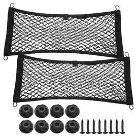 sourcing map 2pcs 2-Layer Small Cargo Net 21" x 9.8" Stretchable Storage Mesh Pocket Net Automotive Cargo Net Storage Pouch Organizer with 8pcs Screws and 8pcs Hooks for Trunk RV Boat