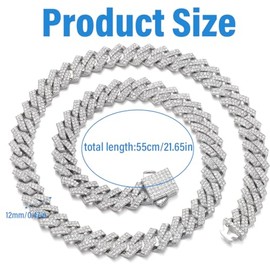 QEXUJOW Chains for Men, 55 cm Cuban Chain Link Chain Iced Out Chain Necklace with Rhinestone Studded Necklace Punk Hip Hop Jewellery Hip Hop Jewellery for Men Women