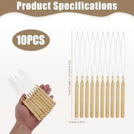 10 PCS Wood Hair Extensions Loop Needle Threader Pulling Hook Tool, Wire Pulling Hook Tool Micro Loop Nano Beads Device Hair Extension for Hair Extensions or Feather Extensions