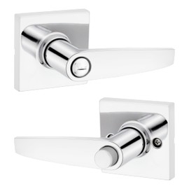 Kwikset Safelock SL4000WISQT-26 Winston Lever Square Rose Push Button Privacy Lock with RCAL Latch and RCS Strike Bright Chrome Finish