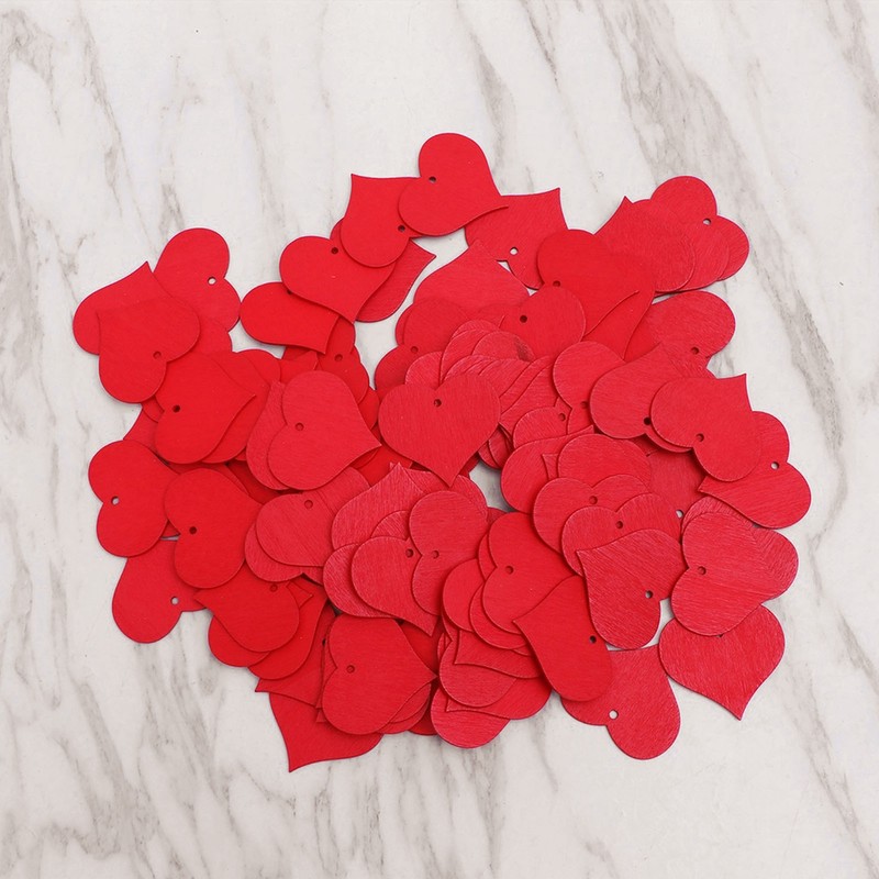 100Pcs Wood Slices HandMade Red HeartShaped Pendant Crafts DIY Wedding