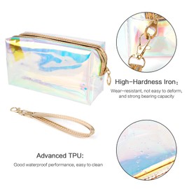 Jubaopen 2PCS Holographic Cosmetic Bag Colorful Laser Storage Bag Clear Toiletry Bag Waterproof Toiletry Bag Clear Wash Bag for Women Girls Teens Travel Gifts(18×7.5×10cm)