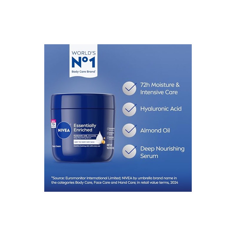 Nivea Essentially Enriched Almond Oil Body Cream, 13.5 Oz