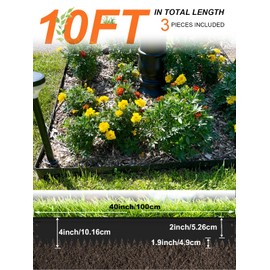 Vinci Landscape Edging Border, 40" L x 4" H 3Pack 10FT Total Black Galvanized Steel Garden Edging with Spikes, Sturdy Elegant Metal Lawn Broder for Flower Beds, Pathways, Paver Edges and Yard