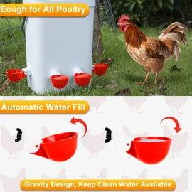 Chicken Water Cups 12pcs - Automatic Filling Waterer Feeder, Gravity DIY Poultry Watering System, Chicken Water Dispenser Bowl, Chicken Coop Accessories for Hens, Duck, Goose, Turkey (Red)