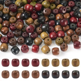 Crafans 40 g Säulen-Naturholzperlen, 8 mm, Sabdal-Holz, Bastelperlen, 4 Farben, Spalten, Holzperlen, Großpackung für Bastelbedarf, Armband, Schmuckherstellung