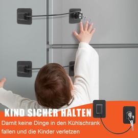 KOVOSCH Pack of 4 Fridge Locks, Window Locks, Cabinet Locks, Window Locks for Child Safety, No Drilling, Fridge Locks with Keys, Baby Cabinet Safety Lock, Black