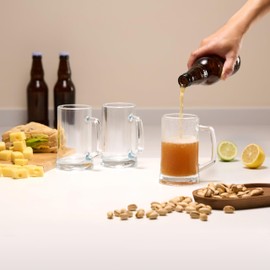 KooK Beer Mugs, Glasses Set of 4, 12.7 Oz, Clear Large Mugs, Gift for Men, With Handles, Large Drinking Cups for Tea, Coffee, Root Floats, Dishwasher and Refrigerator Safe, Durable