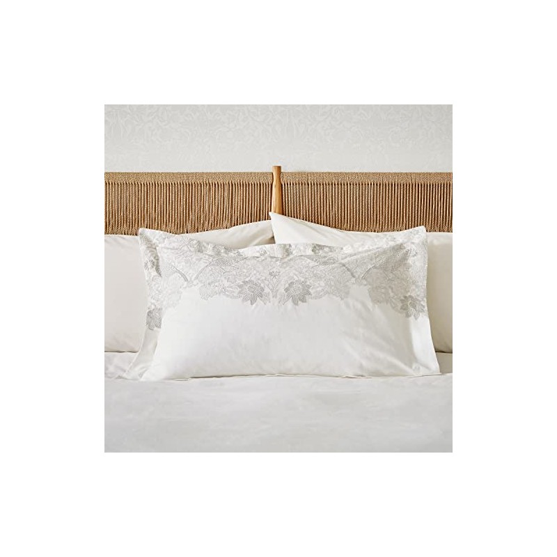 PURE STRAWBERRY THIEF EMBROIDERY PILLOWCASE OXFORD SILVER/WHITE