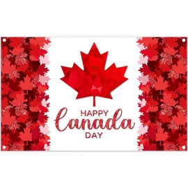 ZTHMOE Fabric 72x43inch Happy Canada Day Backdrop Red Maple Leaf Canadian Flag National Day 1st of July Photography Background Holiday Party Decorations Photo Banner Props