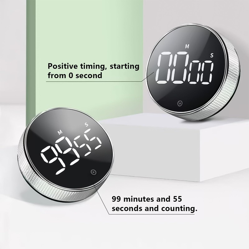 Magnetic Digital Kitchen Timer with LED Display, 3-Level Volume Adjustable