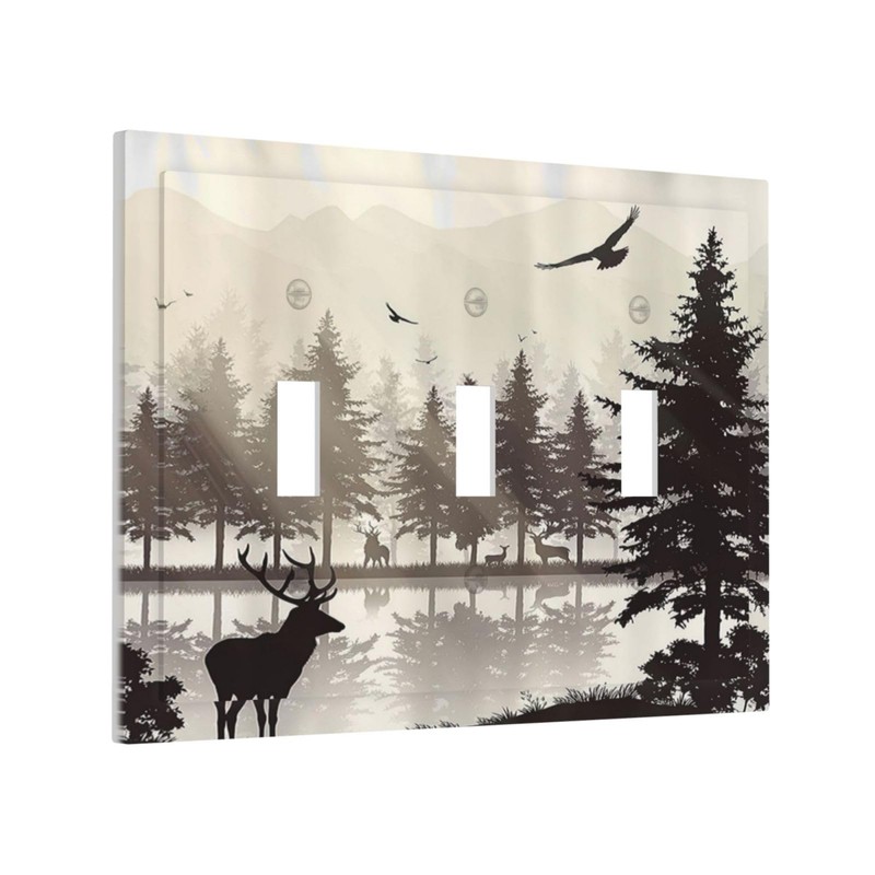 Misty Forest Deer Mountain Tree Black Woodland Lake Nature 3