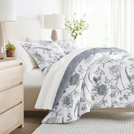 LINENS & HUTCH Bedding Bundle, Patterned Microfiber Comforter Set and Solid Sheet Set - Full Molly Botanicals Light Blue