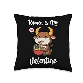 Anime Valentine's Day Gifts Ramen Ox Valentine's Day Throw Pillow, 16x16, Multicolor