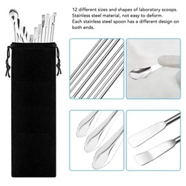 12pcs Stainless Steel Long Handle Laboratory Spatula, Long Sampling Spoon Assortment Kit for Reagent Laboratory