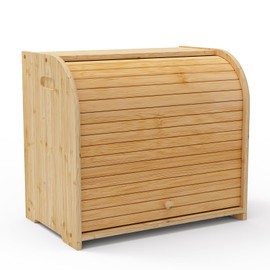 WRONWA Natural Bamboo Bread Box for Kitchen Countertop, Double Layer Roll Top Bread box, Large Wooden Breadbox for Homemade Bread