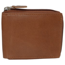 Swiss Marshall Mens RFID Blocking Zip Around Wallet Cowhide Leather Zipper ID Flap Bifold with Gift Box (Tan)