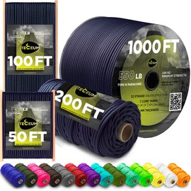 TECEUM Paracord Type III 550 Navy Blue – 50 ft – 4mm – Tactical Rope MIL-SPEC – Outdoor para Cord – Camping Hiking Fishing Gear – EDC Parachute Cord – Strong Survival Rope 038
