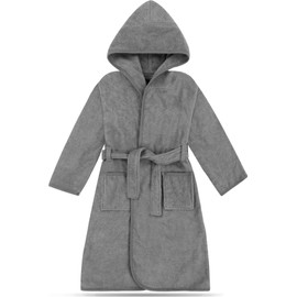 normani Children's Bathrobe on 100% Organic Cotton Bath Towel for Boys and Girls - Sustainable Terry Towelling Bathrobe, lightgrey