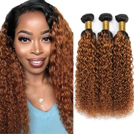 1B30 Kinky Curly Bundles Ombre Brown Human Hair Bundle Brazilian Remy Hair Extensions Dark Brown Color For Women 18 20 22 Inch