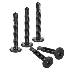 sourcing map Hex Socket Self Tapping Screws, #10 x 1-1/2" 410 Stainless Steel Sheet Metal Flat Head Drilling Screw 50pcs, Black