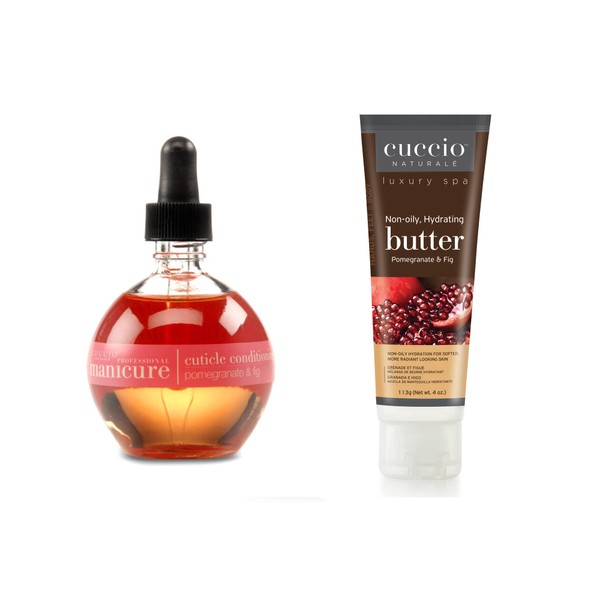 Cuccio Pomegranate & Fig Hydration Essentials Kit- 75ml Cuticle Oil & 4oz Butter Tube, Red