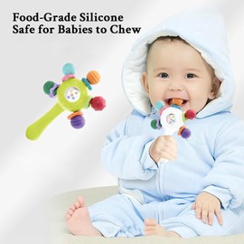 Baby Rattles Toy,2-in-1 Rattle & Teether,Baby Sensory Toy for 0-6 Months, Montessori Early Education Toy, Teething Toy for 0-6 Months, 6-12 Months,Manhattan Ball Toy, Grasp Training Toy (White)