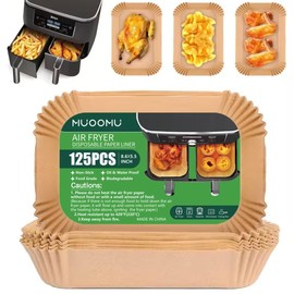 Air Fryer Disposable Paper Liners for Ninja Dual Airfryer Accessories, Non-Stick Parchment Rectangular for Baking, Oil Proof, Water Proof, for Microwave Oven (125PCS, 8.6in x 5.5in）