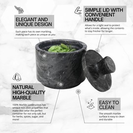 Flexzion Marble Salt Cellar with Lid, Multi-Purpose Marble Container for Salt, Pepper, Paprika and Powdered Herbs, Salt Containers for Countertop, Box for Jewelry, Watches & Accessories (Black)