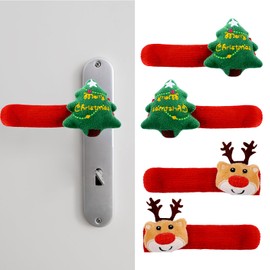UFURMATE Christmas Door Handle Cover 4PCS Decorative Red Knitted Anti-Freeze Door Handle Protector for Xmas Doorknob Decorations (Christmas Tree， Reindeer)