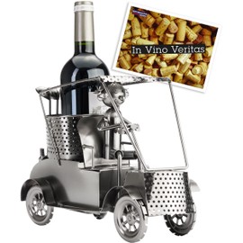 BRUBAKER Wein Flaschenhalter Golfer in einem Golfcart - Metall Skulptur - Geschenk mit Geschenkkarte