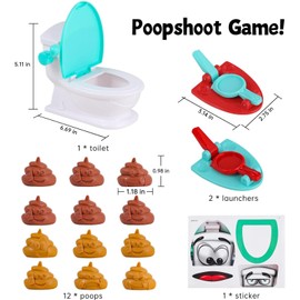 Novelty Toilet Poop Game Toys for Kids,Funny Toilet Games Creative Toy for Family Party Shoot Poop Toy with 12 Soft Poops and 2 Launchers a Sticker for Kids Christmas Family Party Poop Shoot Game Toy