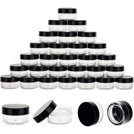 100 unidades de contenedores de muestra de 5 gramos, contenedores transparentes para bálsamo labial con tapas, pequeños frascos de muestra de plástico con 8 cucharitas mini, etiquetas de 100 piezas