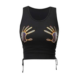 Floerns Women's Graphic Print Sleeveless Drawstring Ruched Crop Tank Top Black XL