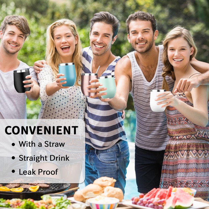 12oz/4 Pack Stainless Steel Wine Tumbler with Lids, Double WallVacuum