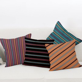 Aoihrraan 46 x 46 cm, Set of 4 Decorative Cushion Covers, Dark Colour, Modern Striped Texture, Square Decorative Cushion Made of Linen, Home Decor, Bed, Living Room, Outdoor, Balcony, Patio, Sofa,