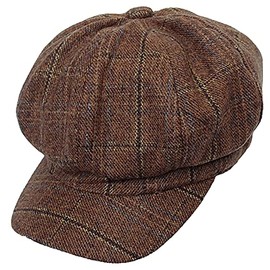 Plaid Newsboy hat Striped Visor Beret Cap for Women Girls Cabbie Fiddler Tweed Gatsby Paperboy hat Flat Ivy Cap Brown