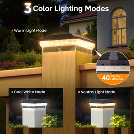 LETMY 6 Pack Solar Post Cap Lights Outdoor, 40 LEDs 4x4 Fence Post Solar Lights Outdoor Waterproof with 3 Modes, Solar Powered Deck Fence Cap Light for 3.5x3.5 4x4 Vinyl Wooden Posts (Black)