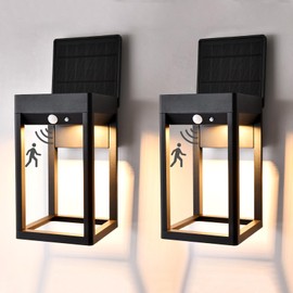 BRIMMEL Solar Outdoor Wall Lights Dual Solar Panels, Aluminum 12+ Hours Dusk to Dawn Endurance Sconce Lights Outdoor, 3 Light Modes Motion Sensor, 3600mAh, 600 Lumen, Aluminum IP44 Waterproof, 2 Packs