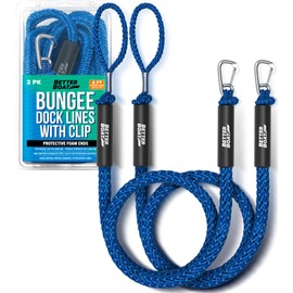 Better Boat Blue Marine Grade Bungee Dock Lines, 2 Pieces, Stainless Steel, 4ft-5.5ft, Elastic Cords & S-Hooks