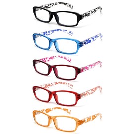 prtcslwd 5 Pack Reading glasses for Women Men Fashion Square Spring Hinge Computer Readers (5 Pack, 1.5, Diopters)