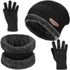 Winter Beanie Hat Neck Warmer Scarf Touchscreen Gloves 3 Pcs
